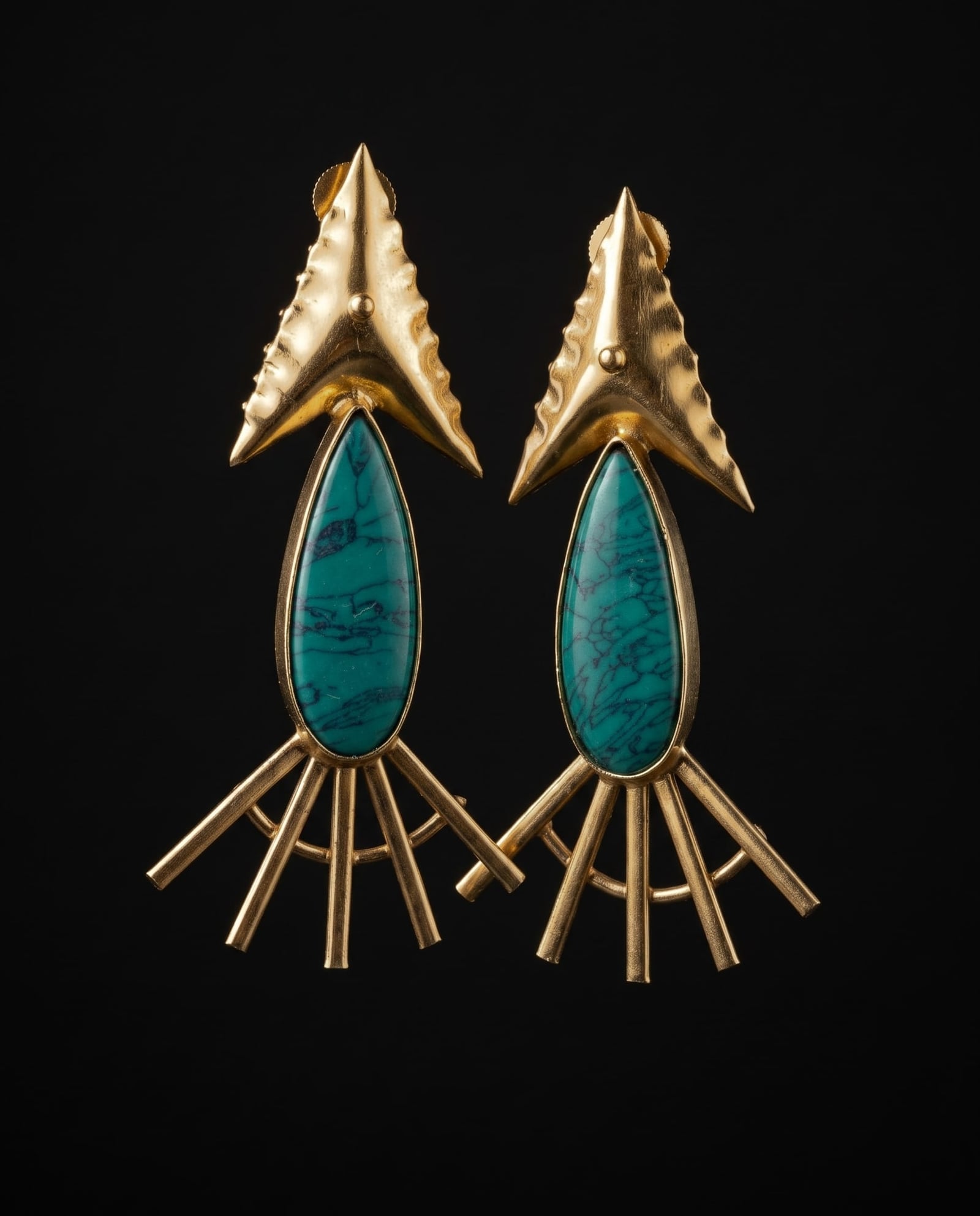 Handcrafted Brass Turquoise Statement Earrings