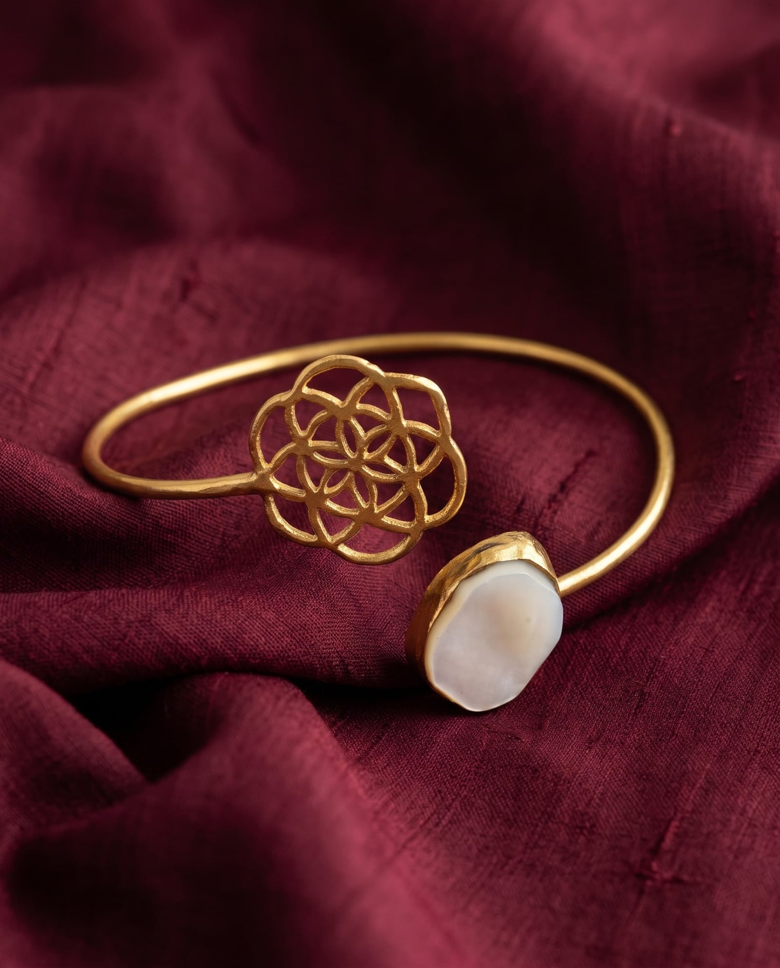 Brass Floral Mother of Pearl Cuff Bracelet