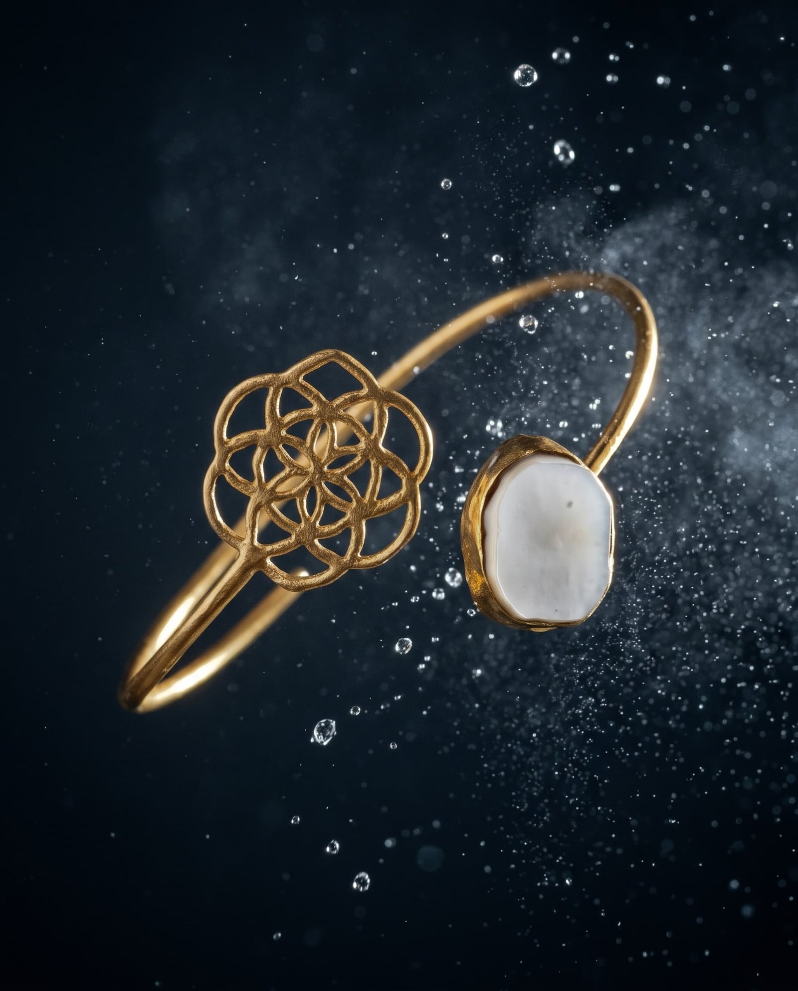 Brass Floral Mother of Pearl Cuff Bracelet