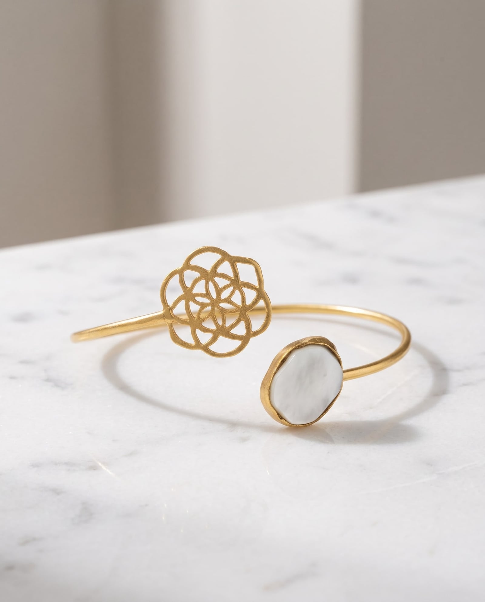 Brass Floral Mother of Pearl Cuff Bracelet