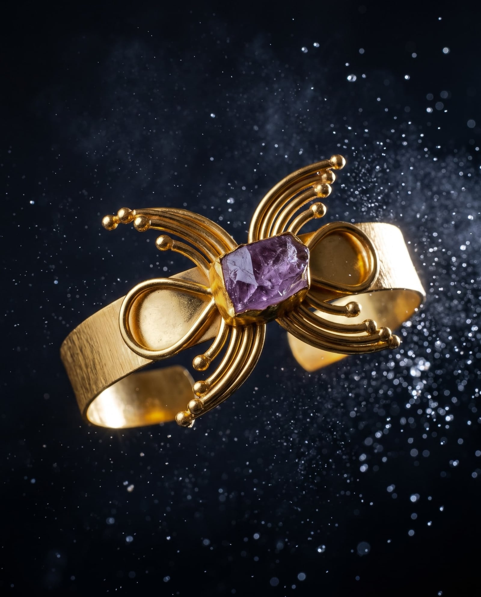 Raw Amethyst Gold Statement Cuff Bracelet