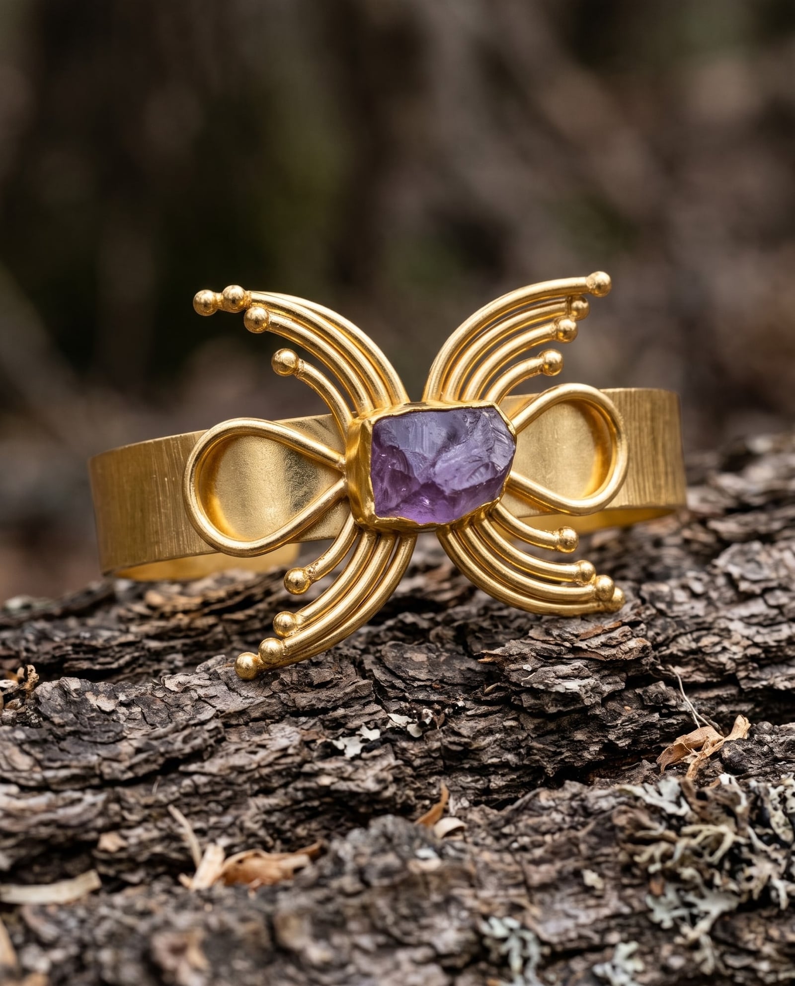 Raw Amethyst Gold Statement Cuff Bracelet