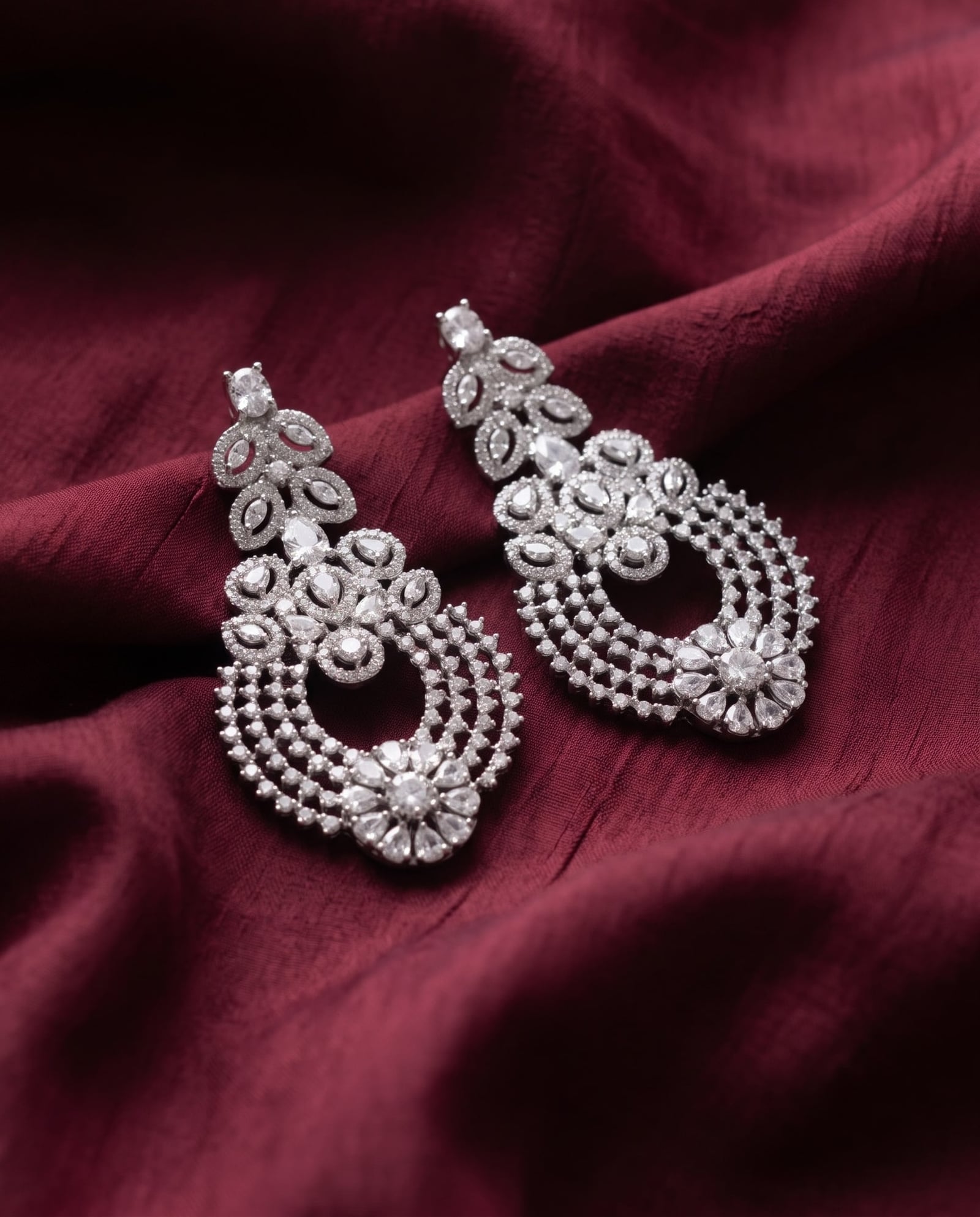 Silver Tone American Diamond Jumbo Earrings
