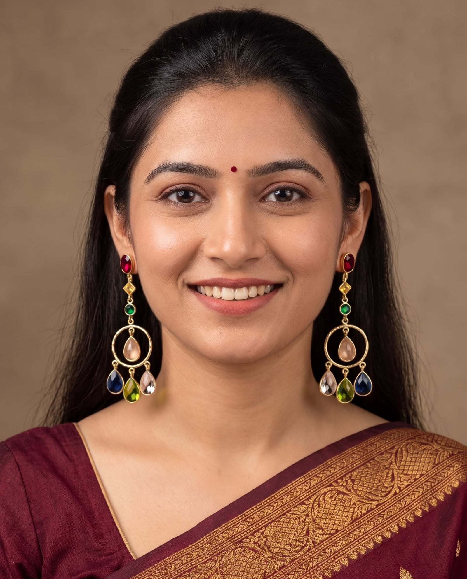 Gold Tone Multicolor Stone Dangler Earrings