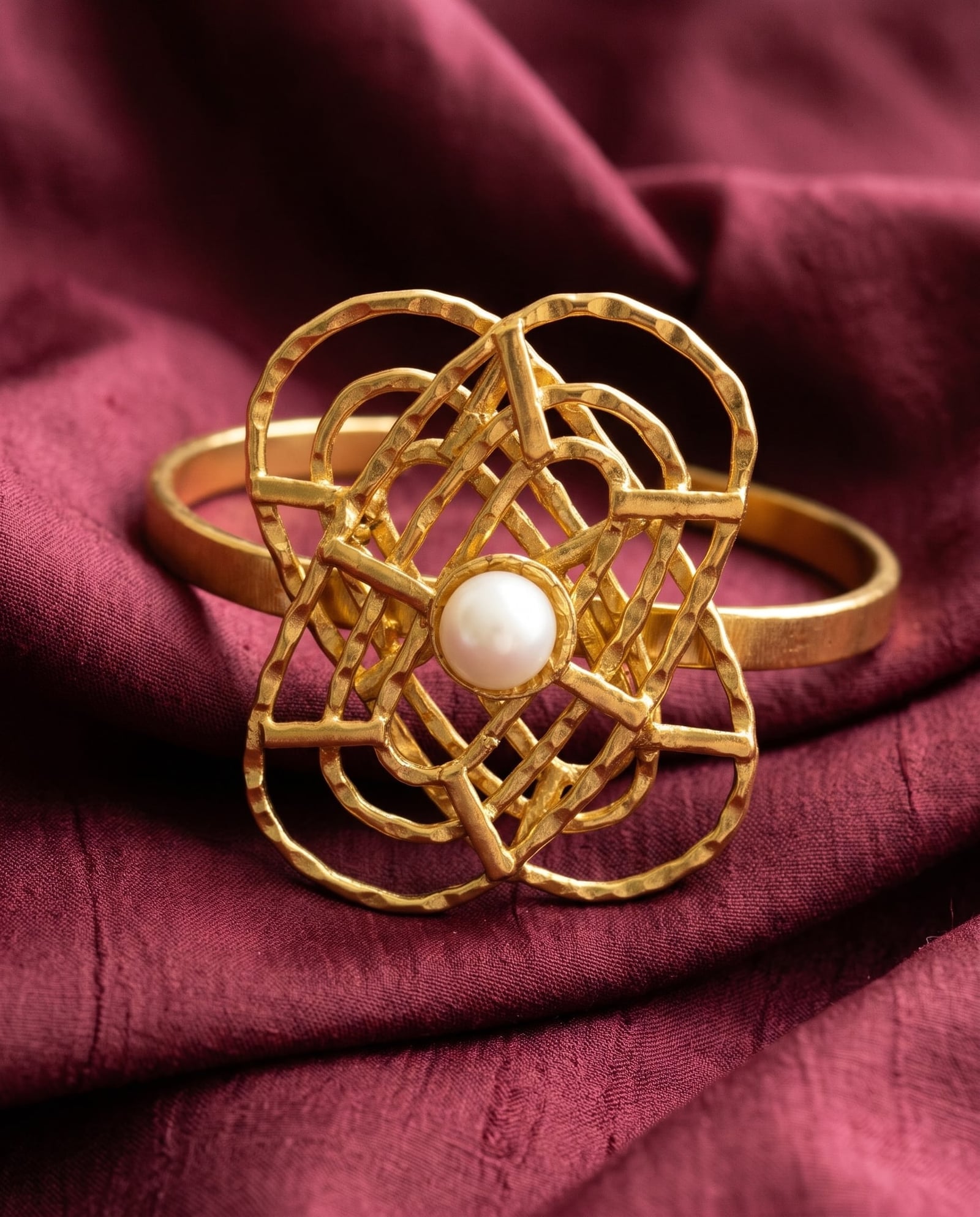 Gold Tone Abstract Pearl Cuff Bracelet