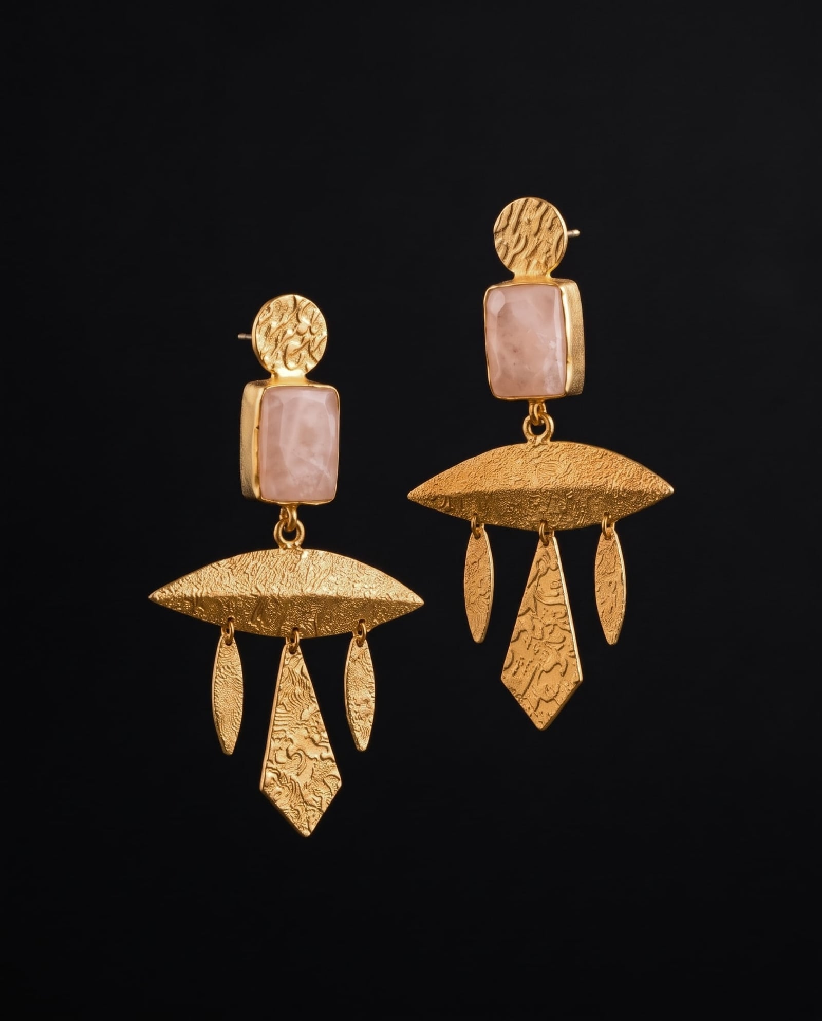Gold Tone Handcrafted Abstract Dangler Earrings